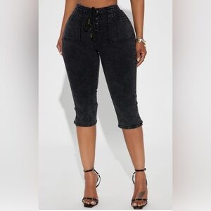 Fashion Nova Leveled Up Lace Up Denim Capris